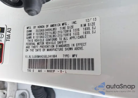2014 Honda Cr-V Lx from USA, damaged, VIN 5J6RM4H35EL041984